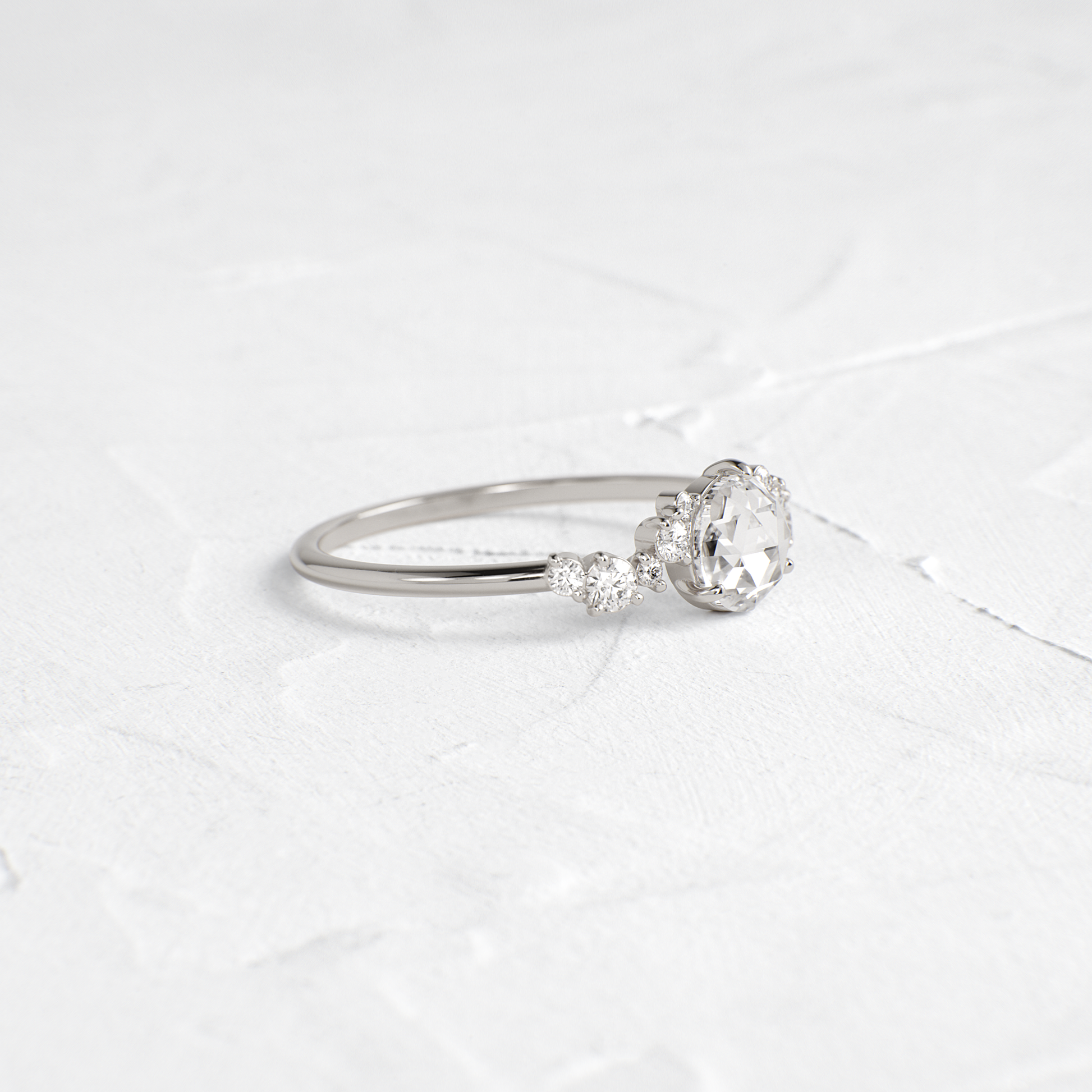 Cluster Pave-Rose Cut Lab Grown Diamond Engagement Ring
