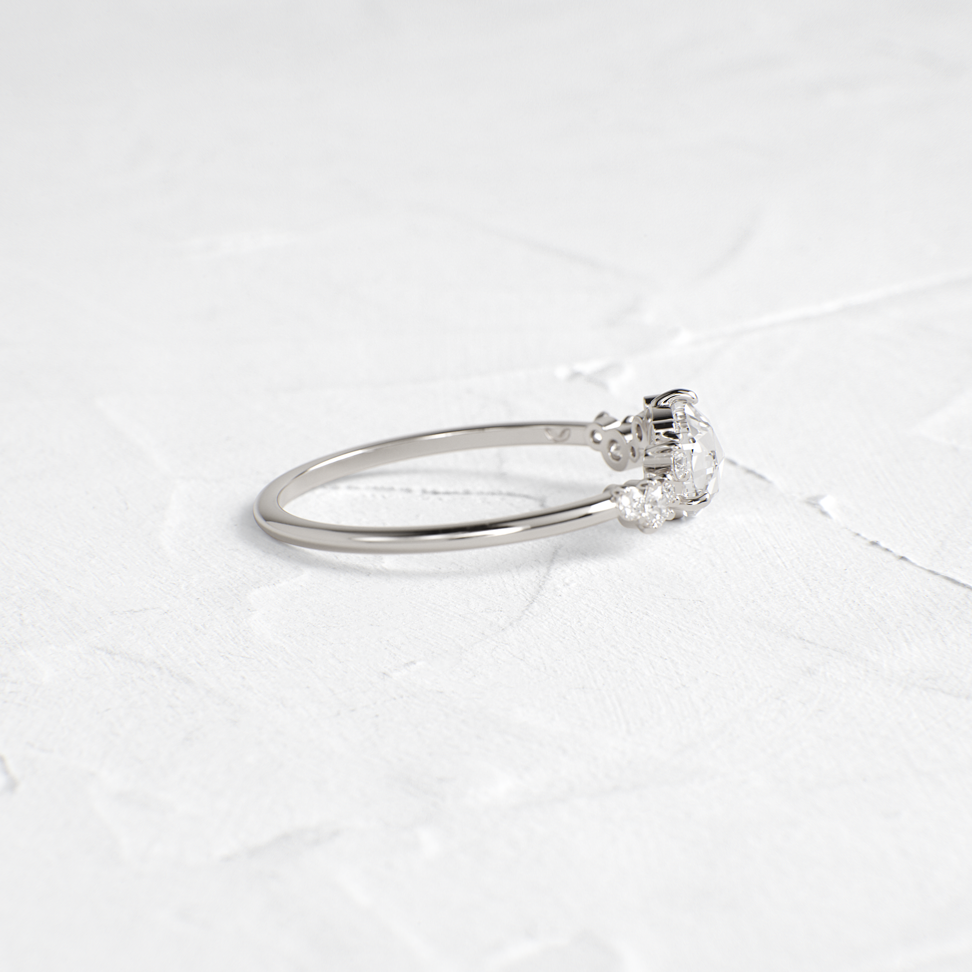 Cluster Pave-Rose Cut Lab Grown Diamond Engagement Ring