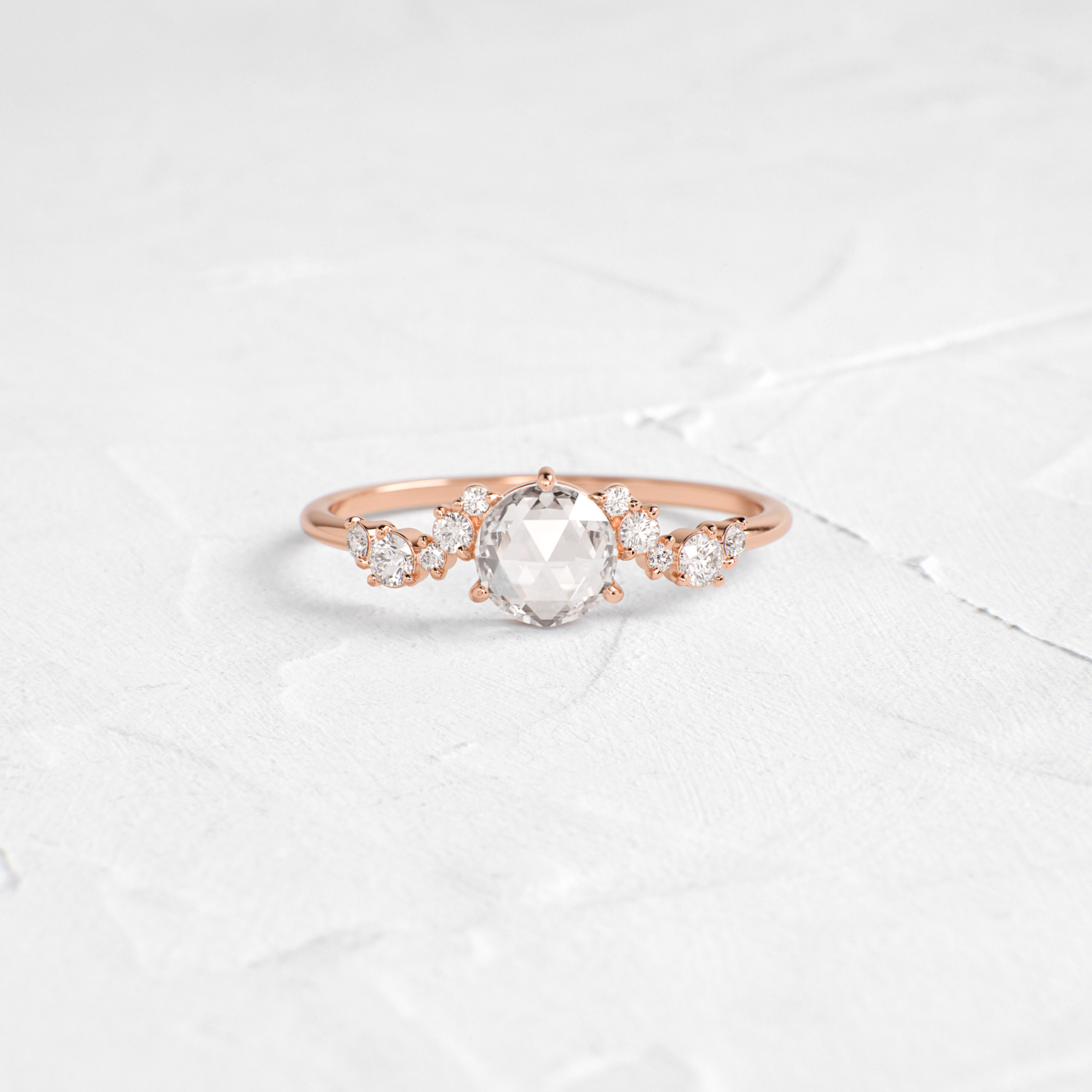 Cluster Pave-Rose Cut Lab Grown Diamond Engagement Ring
