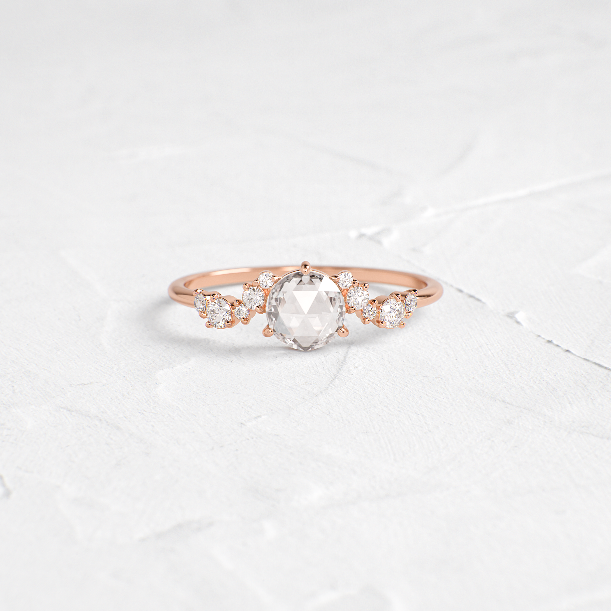 Cluster Pave-Rose Cut Lab Grown Diamond Engagement Ring