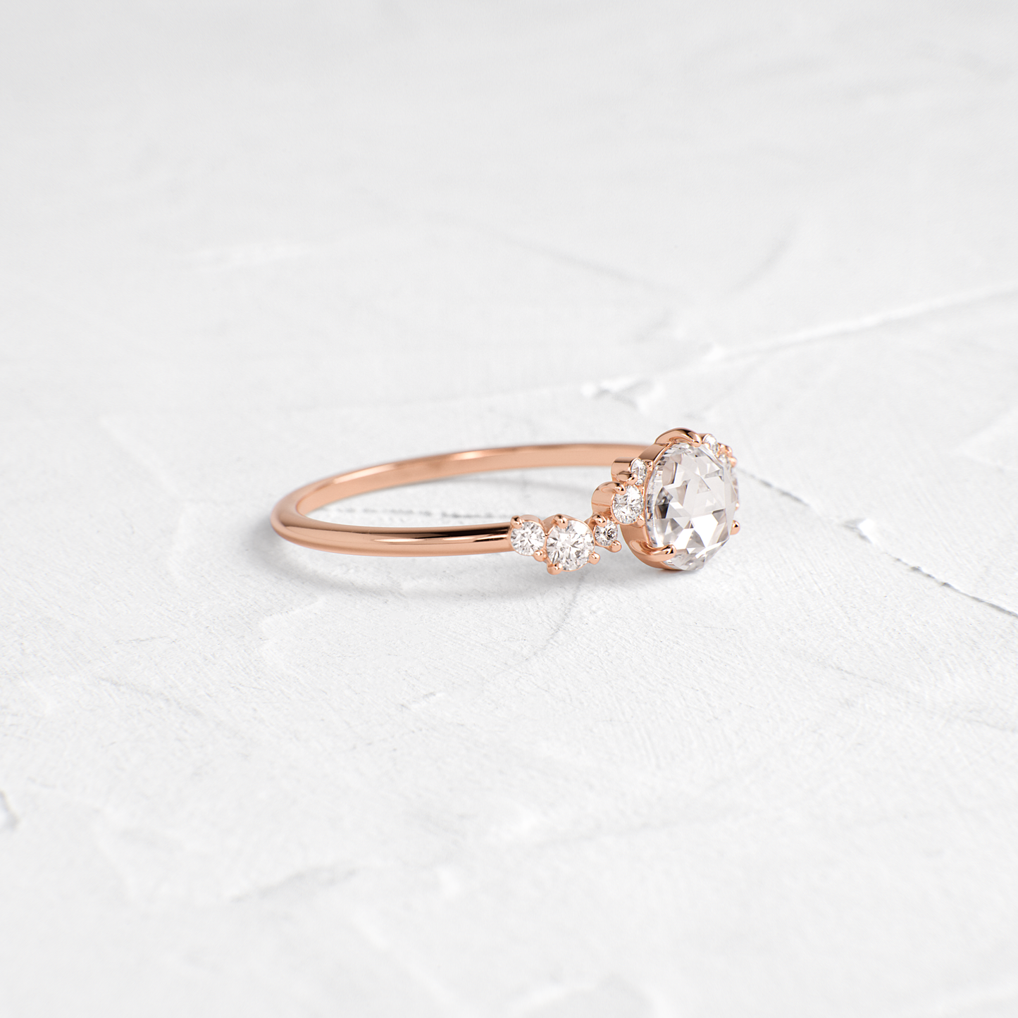 Cluster Pave-Rose Cut Lab Grown Diamond Engagement Ring