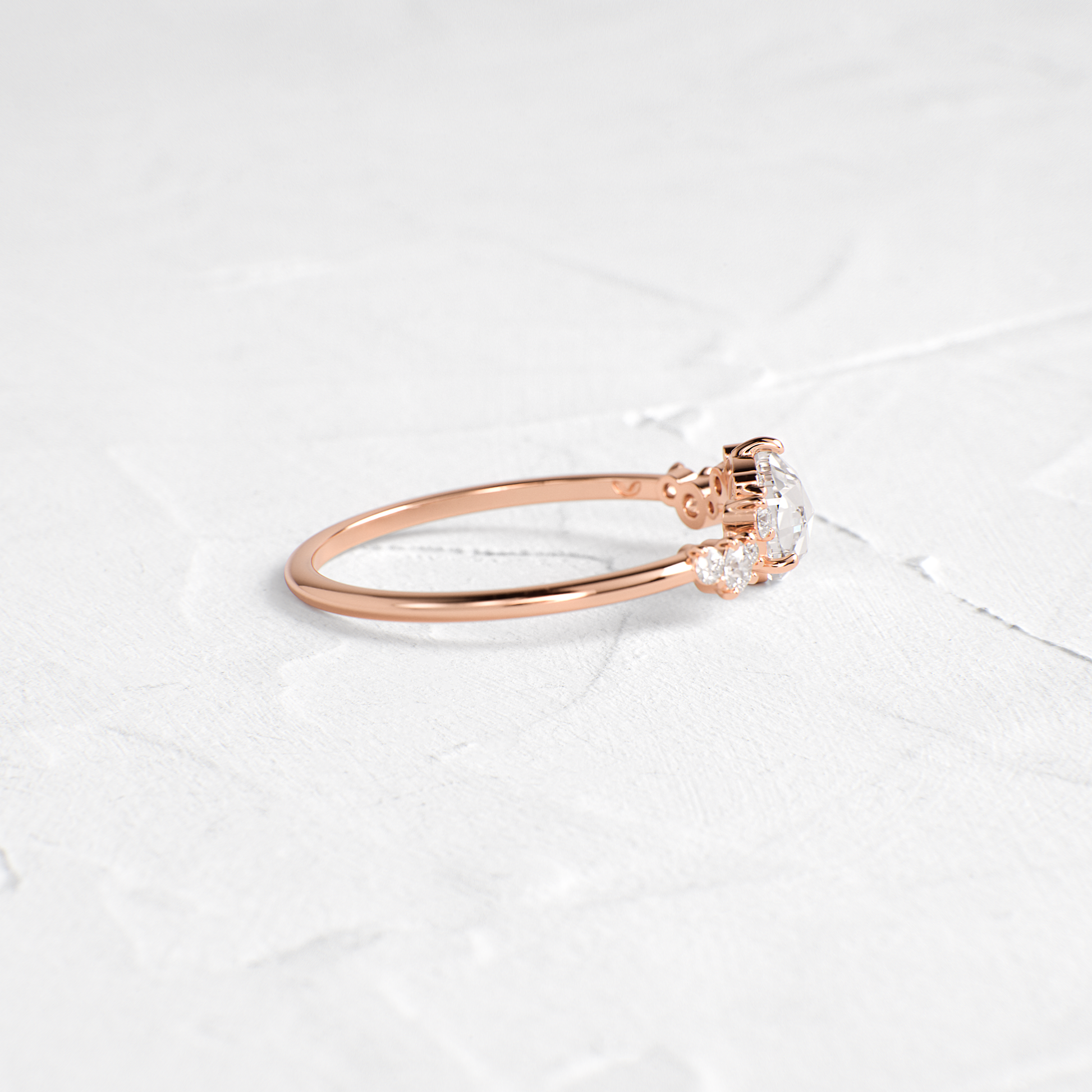 Cluster Pave-Rose Cut Lab Grown Diamond Engagement Ring