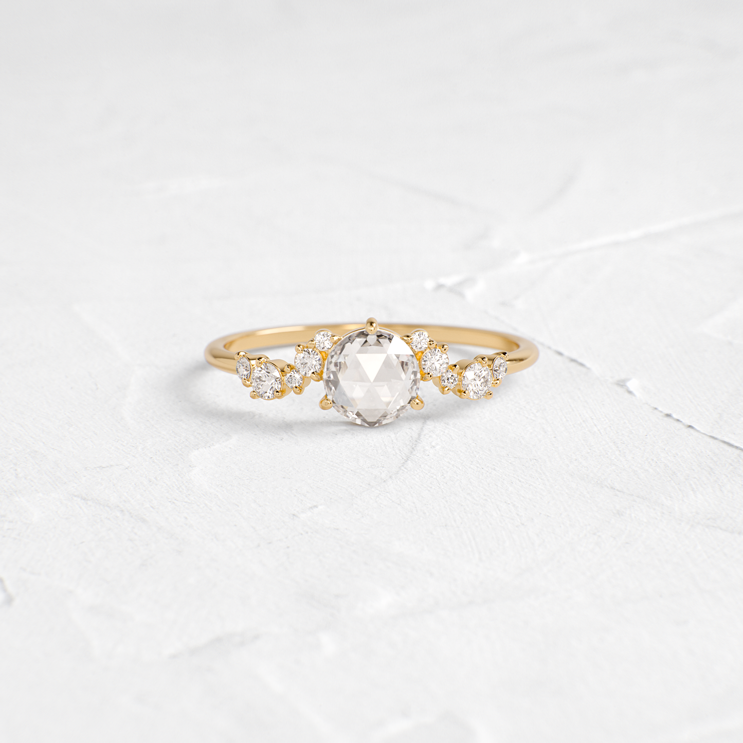 Cluster Pave-Rose Cut Lab Grown Diamond Engagement Ring