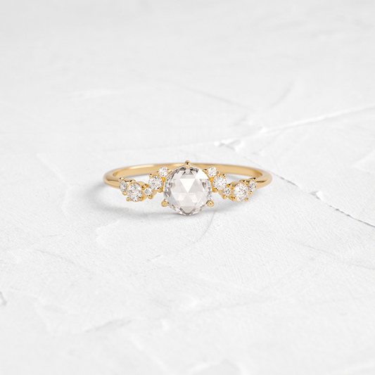 Cluster Pave-Rose Cut Lab Grown Diamond Engagement Ring