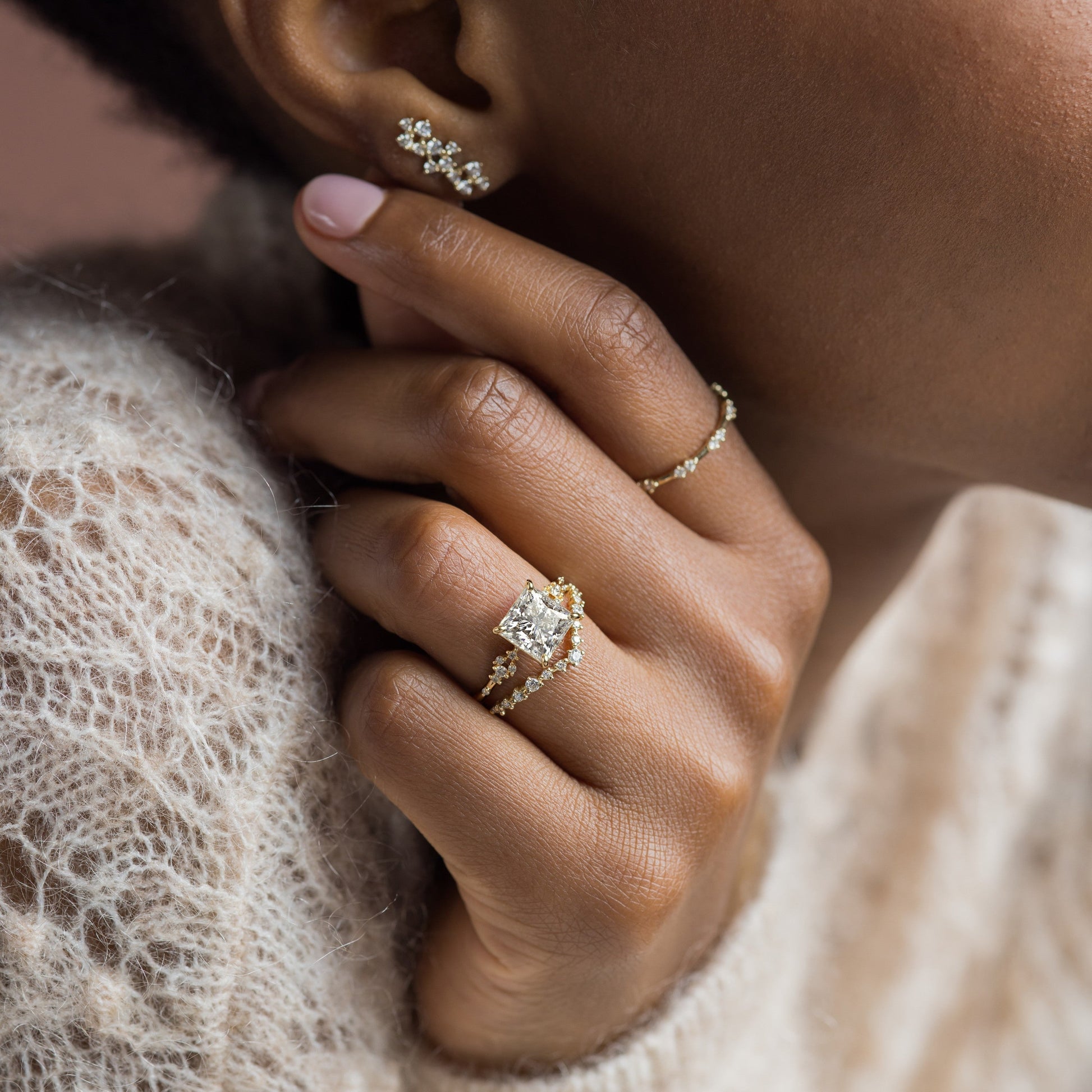 Cluster Style-Princess Lab Grown Diamond Engagement Ring