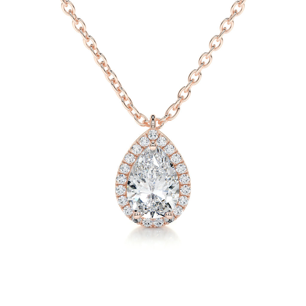 1.50 CT Pear Lab Grown Diamond Halo Pendant Necklace