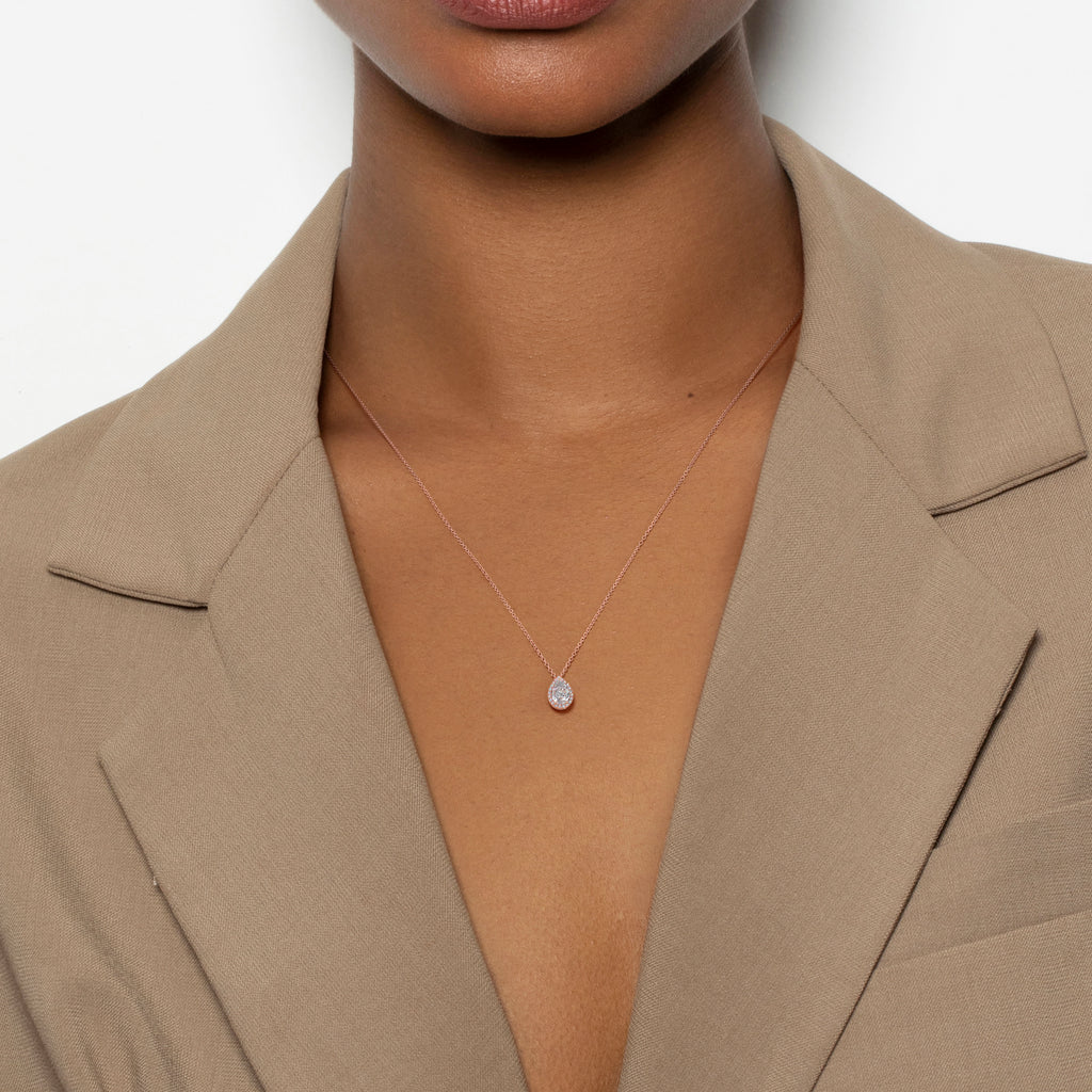 1.50 CT Pear Lab Grown Diamond Halo Pendant Necklace 12