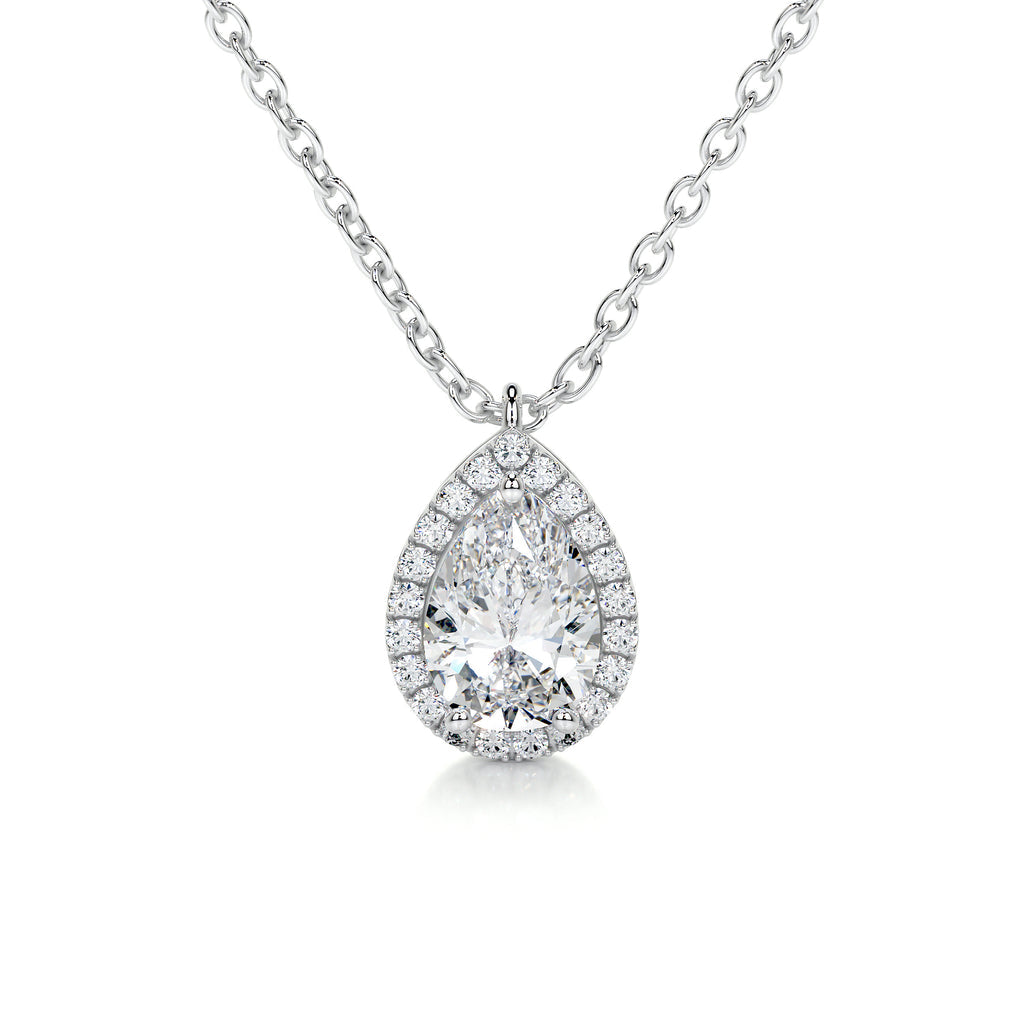 1.50 CT Pear Lab Grown Diamond Halo Pendant Necklace