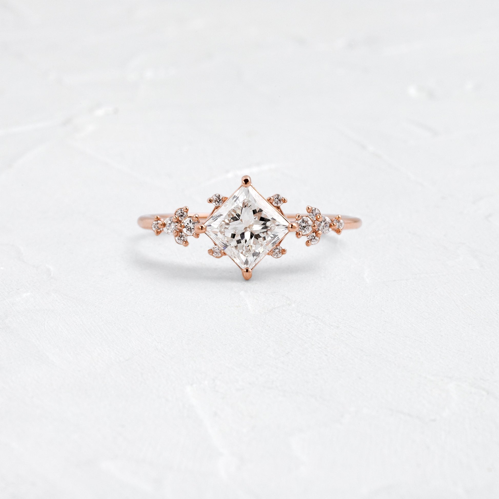 Cluster & Compass Set-Princess Lab Grown Diamond Engagement Ring
