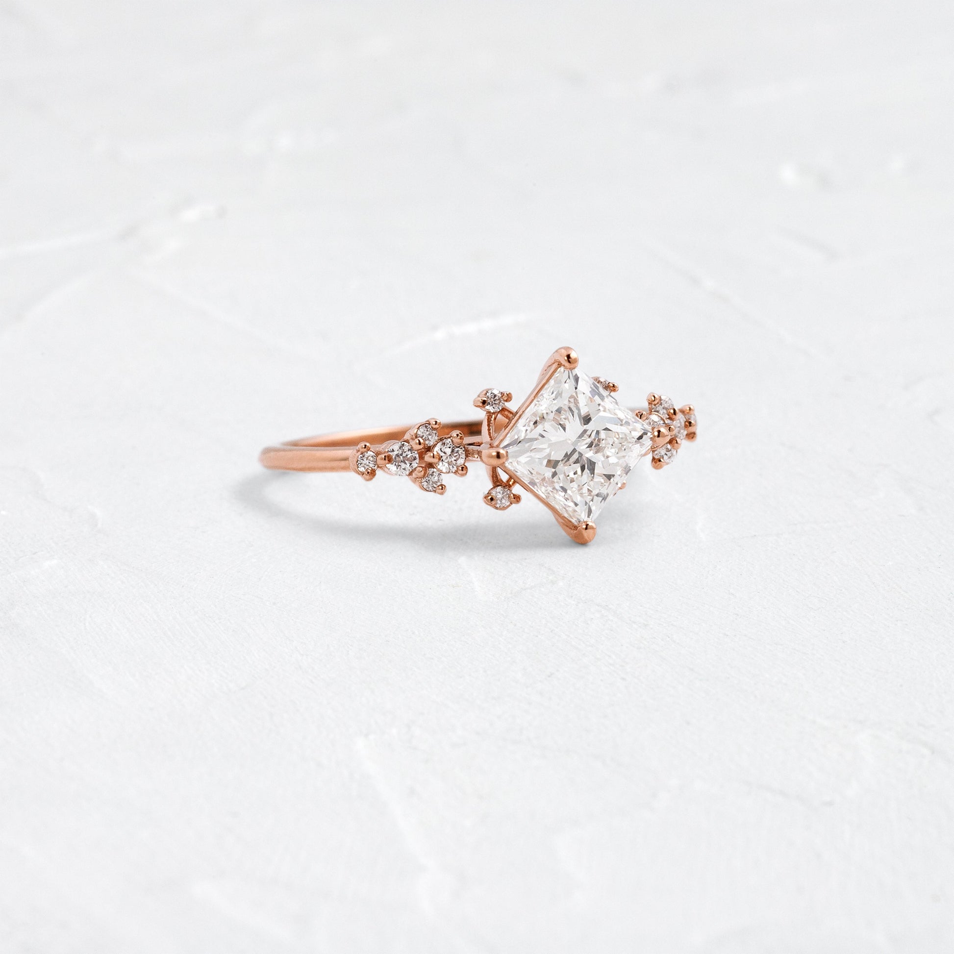 Cluster & Compass Set-Princess Lab Grown Diamond Engagement Ring