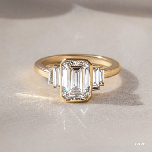Five Stone & Bezel-Emerald Lab Grown Diamond Engagement Ring