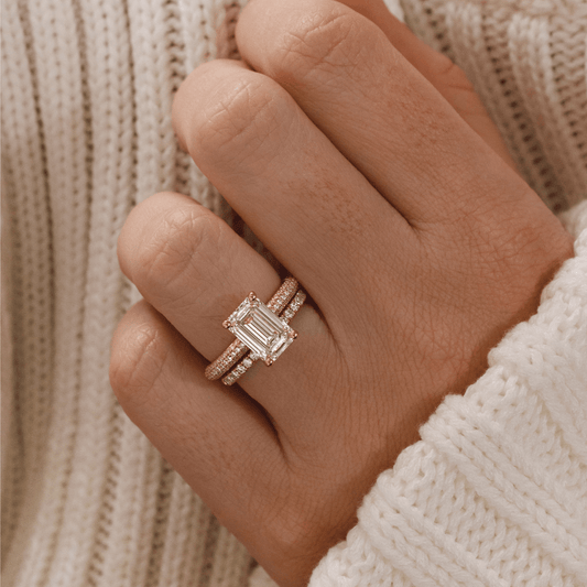 Hidden Halo & Triple Pave-Emerald Lab Grown Diamond Engagement Ring