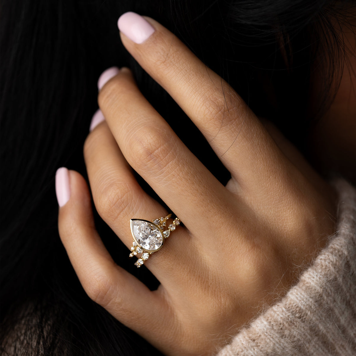 Bezel & Cluster-Pear Lab Grown Diamond Engagement Ring