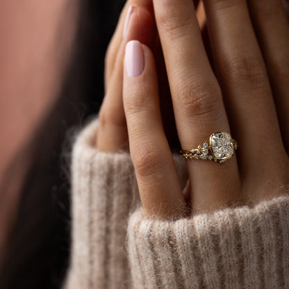 Cluster & Bezel-Elongated Cushion Lab Grown Diamond Engagement Ring