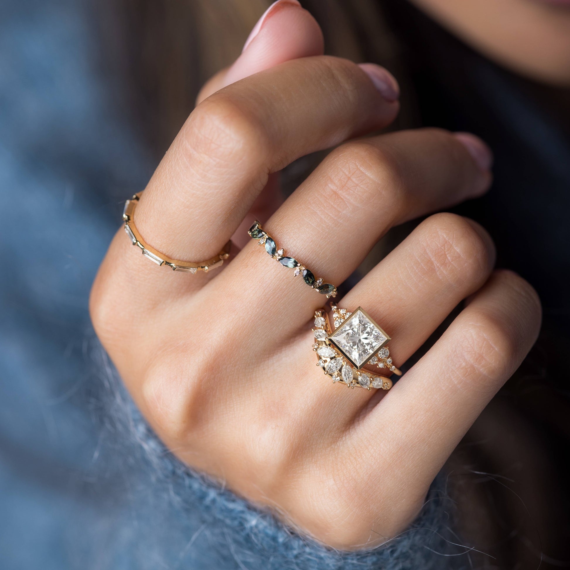 Cluster & Bezel-Princess Lab Grown Diamond Engagement Ring