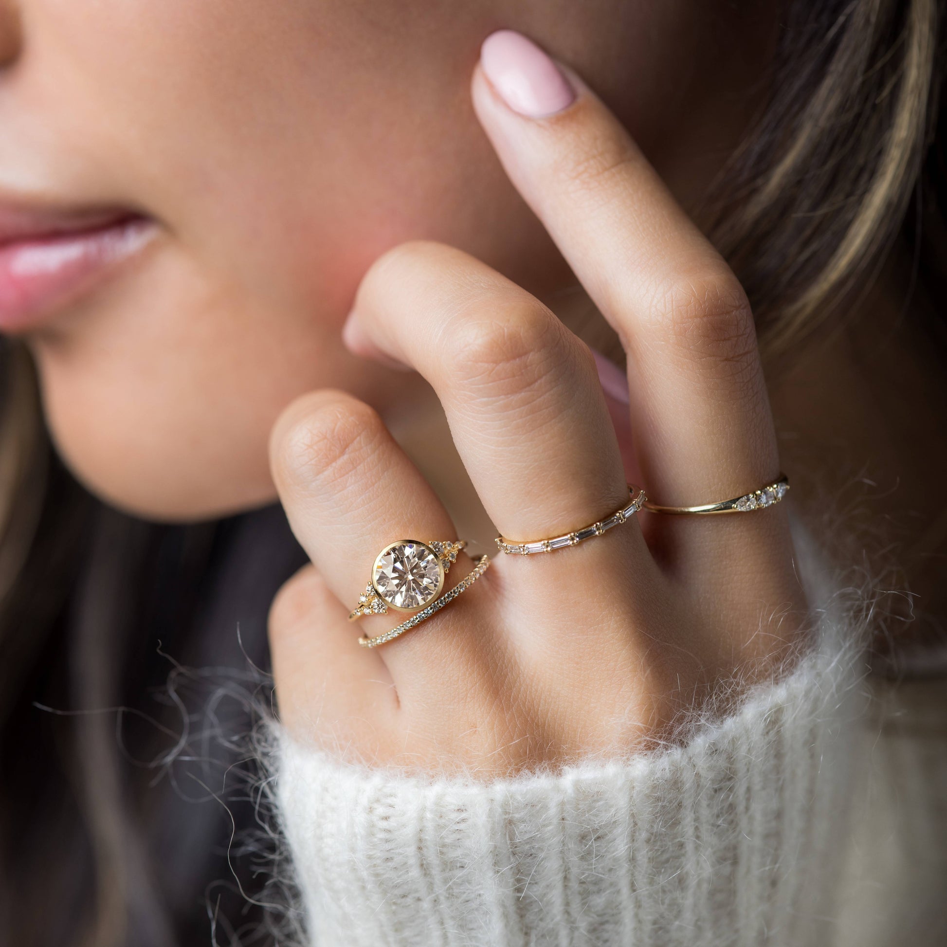 Cluster & Bezel-Round Lab Grown Diamond Engagement Ring