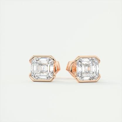 1.0 Carat Asscher Cut Lab Grown Diamond Solitaire Stud Earrings 7