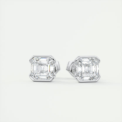 1.0 Carat Asscher Cut Lab Grown Diamond Solitaire Stud Earrings 1