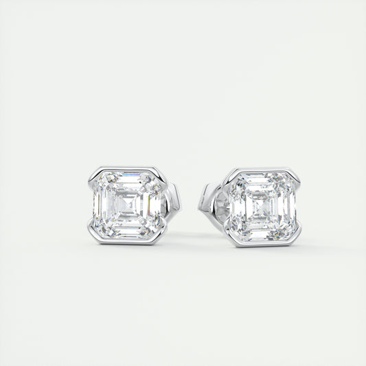 1.0 Carat Asscher Cut Lab Grown Diamond Solitaire Stud Earrings