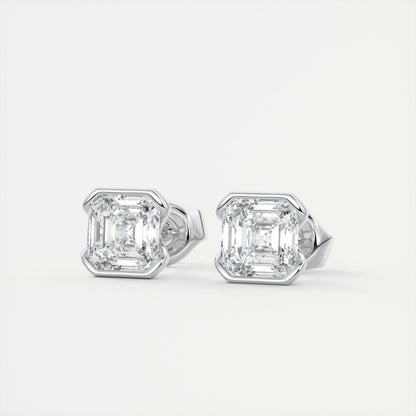 1.0 Carat Asscher Cut Lab Grown Diamond Solitaire Stud Earrings 2