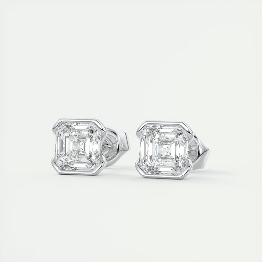 1.0 Carat Asscher Cut Lab Grown Diamond Solitaire Stud Earrings