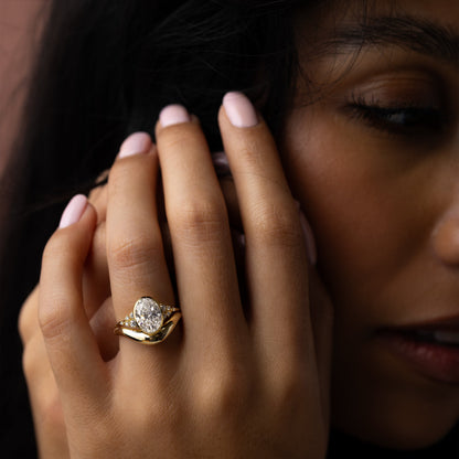Cluster & Bezel-Oval Lab Grown Diamond Engagement Ring