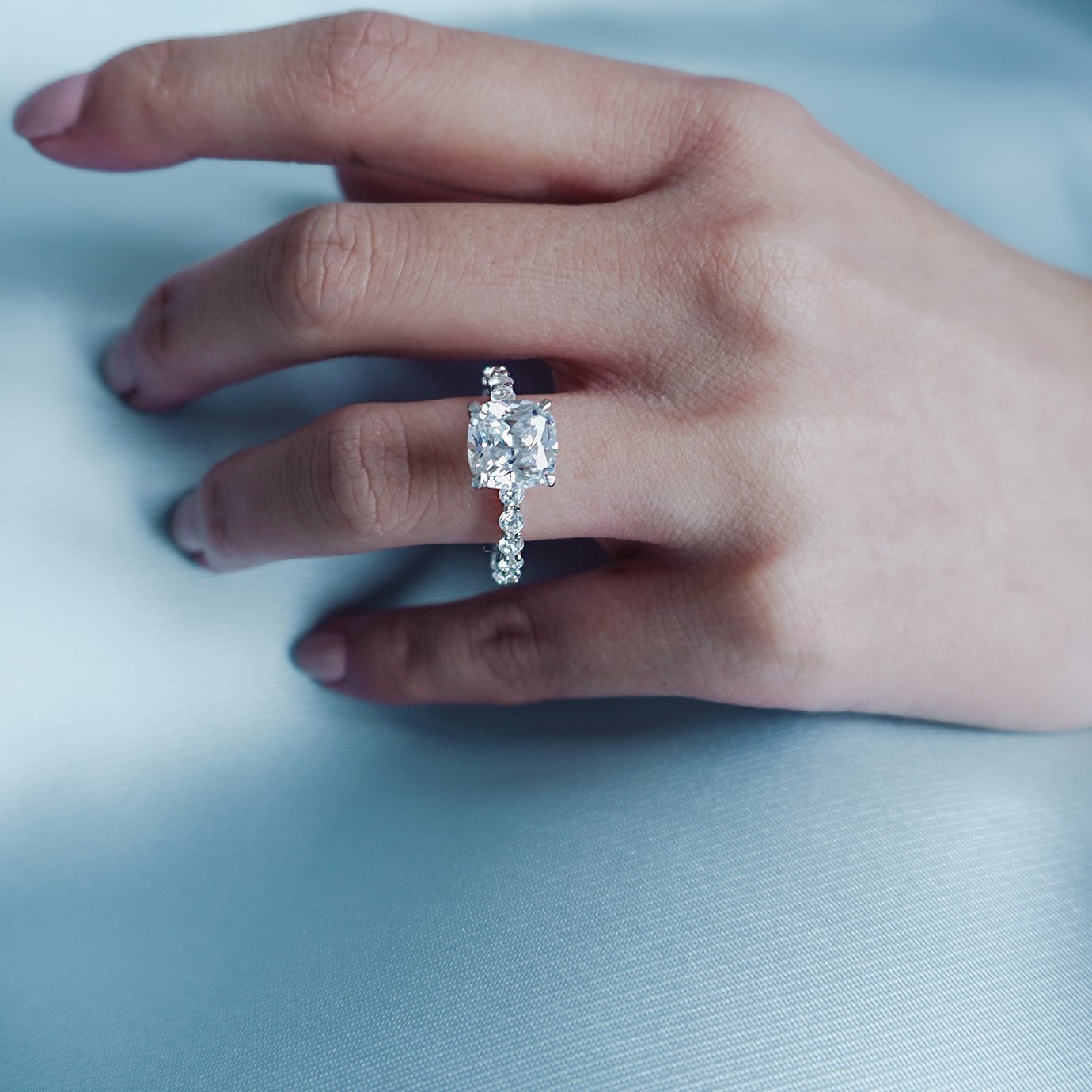 3 CT Asscher Cut Lab-Grown Diamond Pave Engagement Ring With Hidden Halo 6
