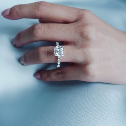 3 CT Asscher Cut Lab-Grown Diamond Pave Engagement Ring With Hidden Halo 6