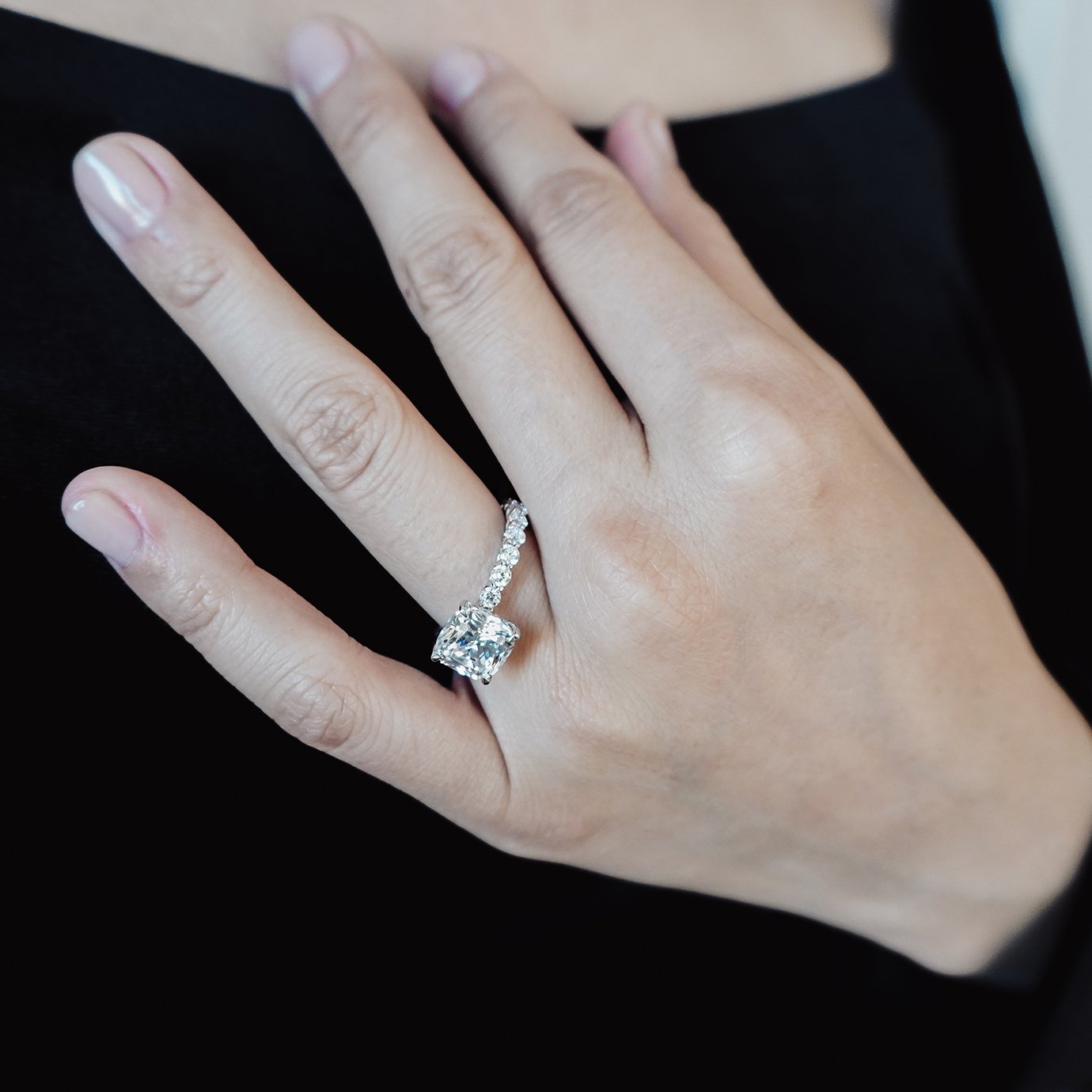 3 CT Asscher Cut Lab-Grown Diamond Pave Engagement Ring With Hidden Halo 7