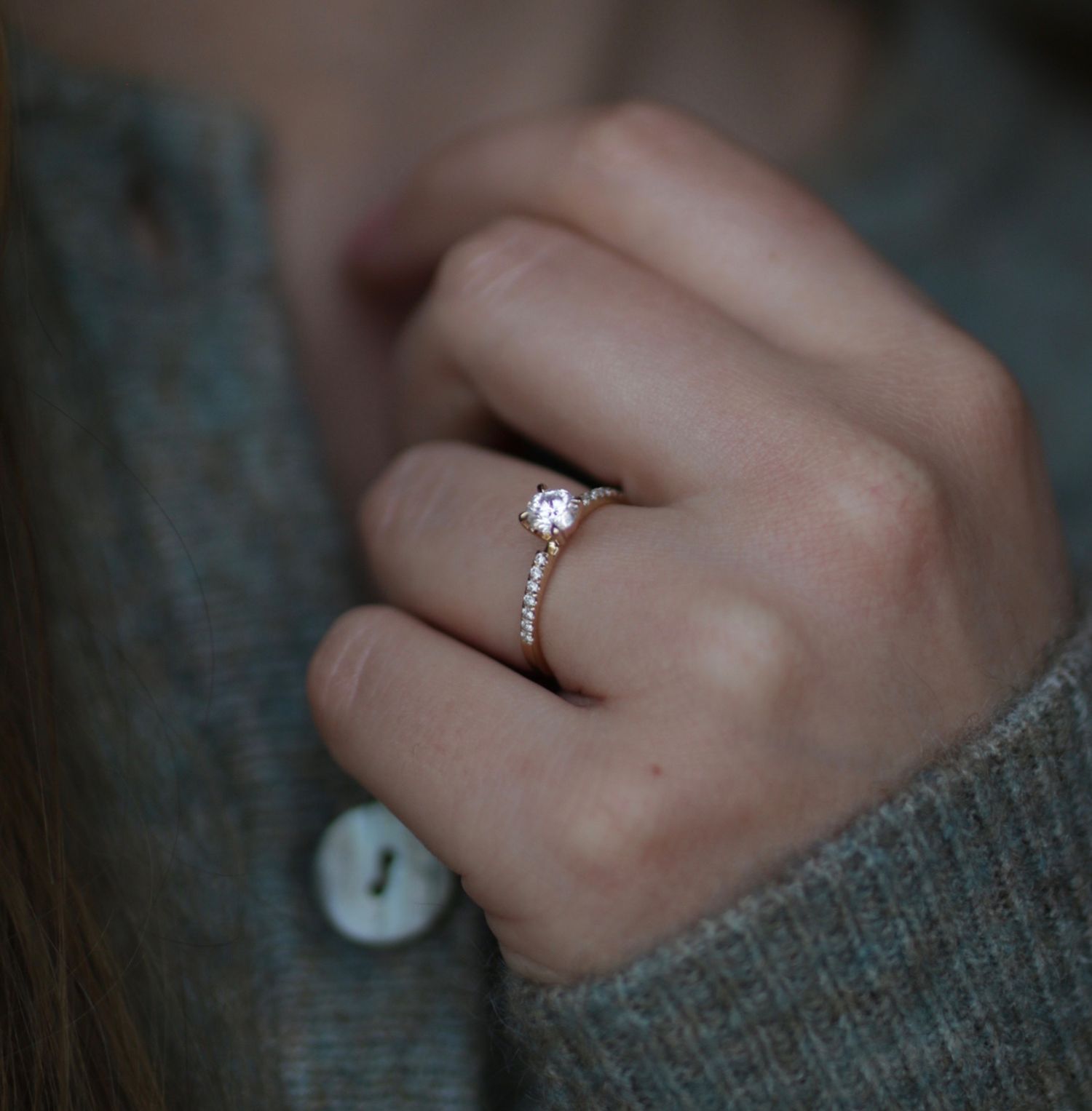 0.50 CT Round Lab-Grown Diamond Pave Gold Engagement Ring