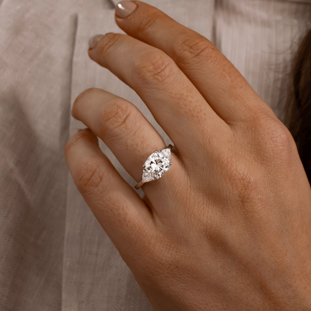 Three Stone-Cushion Cut Lab Grown Diamond Engagement Ring
