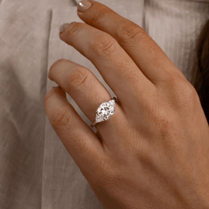 Three Stone-Cushion Cut Lab Grown Diamond Engagement Ring