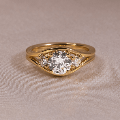 Three Stone & Double Shank-Round Lab Grown Diamond Engagement Ring