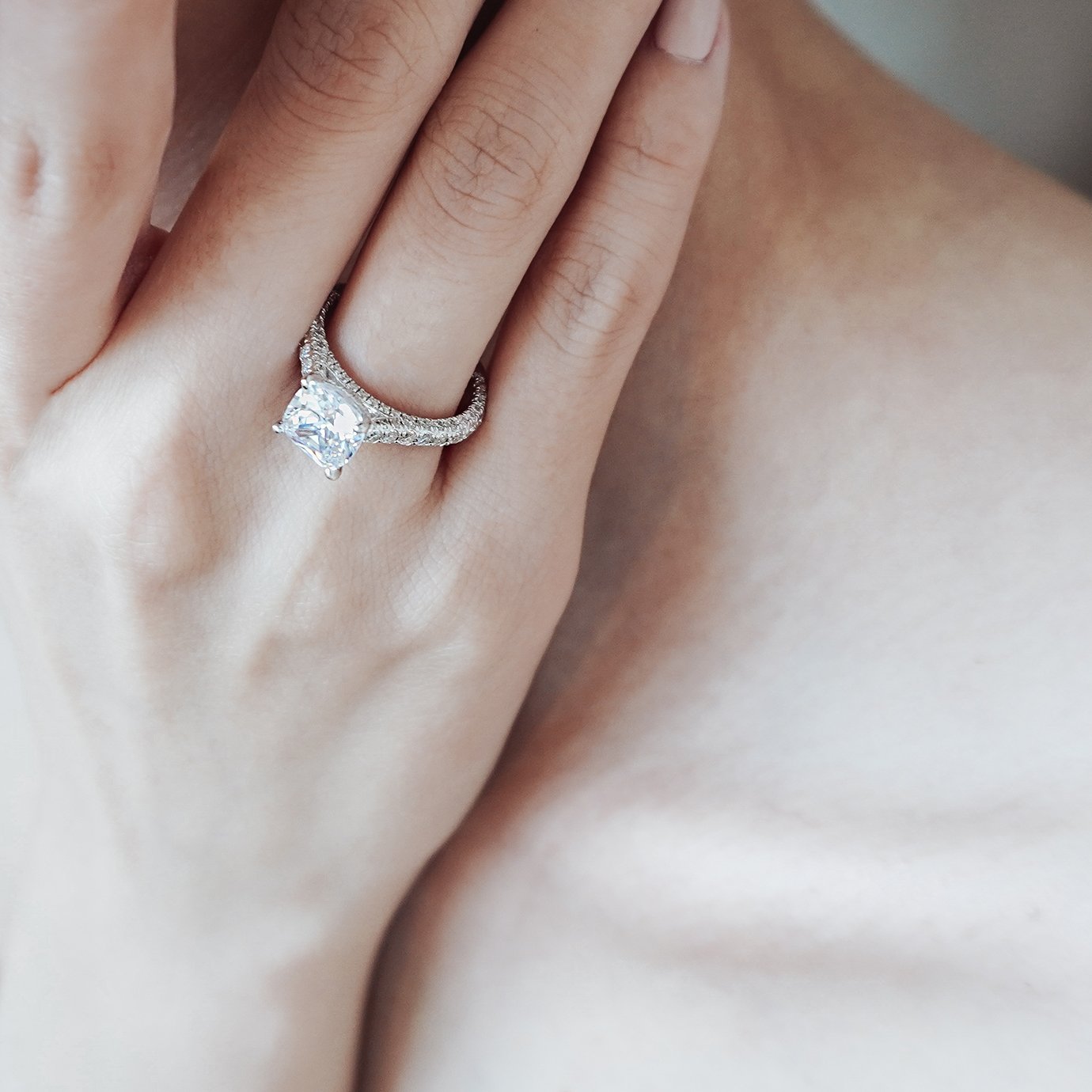 2.0 CT Asscher Lab-Grown Diamond Hidden Halo & Pave Engagement Ring 7