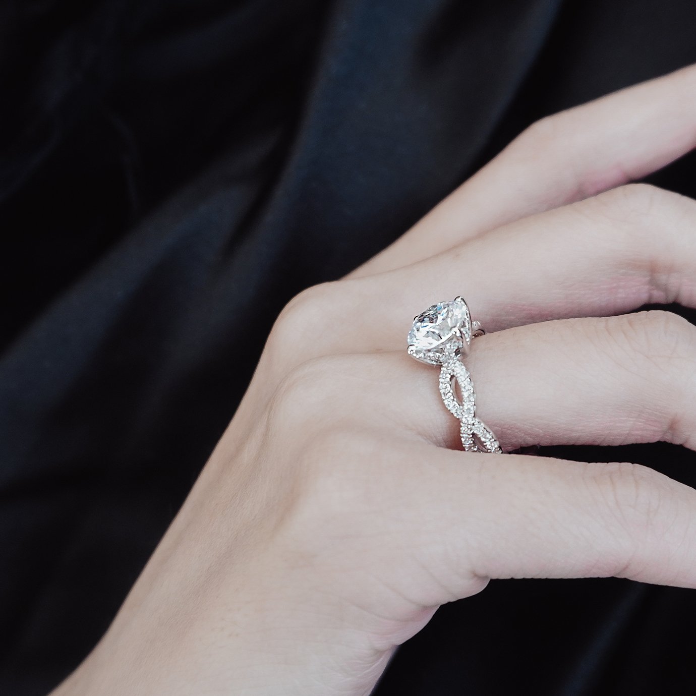 2.0 CT Round Lab-Grown Diamond Criss-Cross Pave Engagement Ring 6