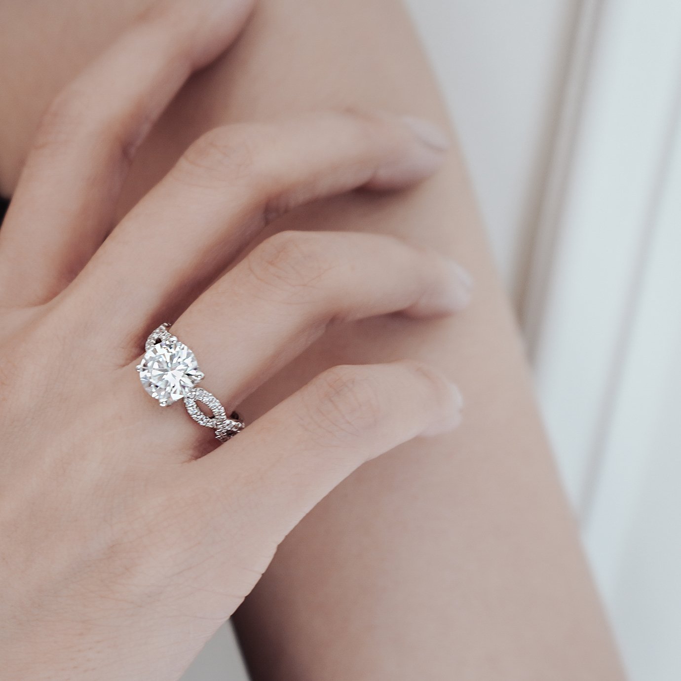 2.0 CT Round Lab-Grown Diamond Criss-Cross Pave Engagement Ring 7