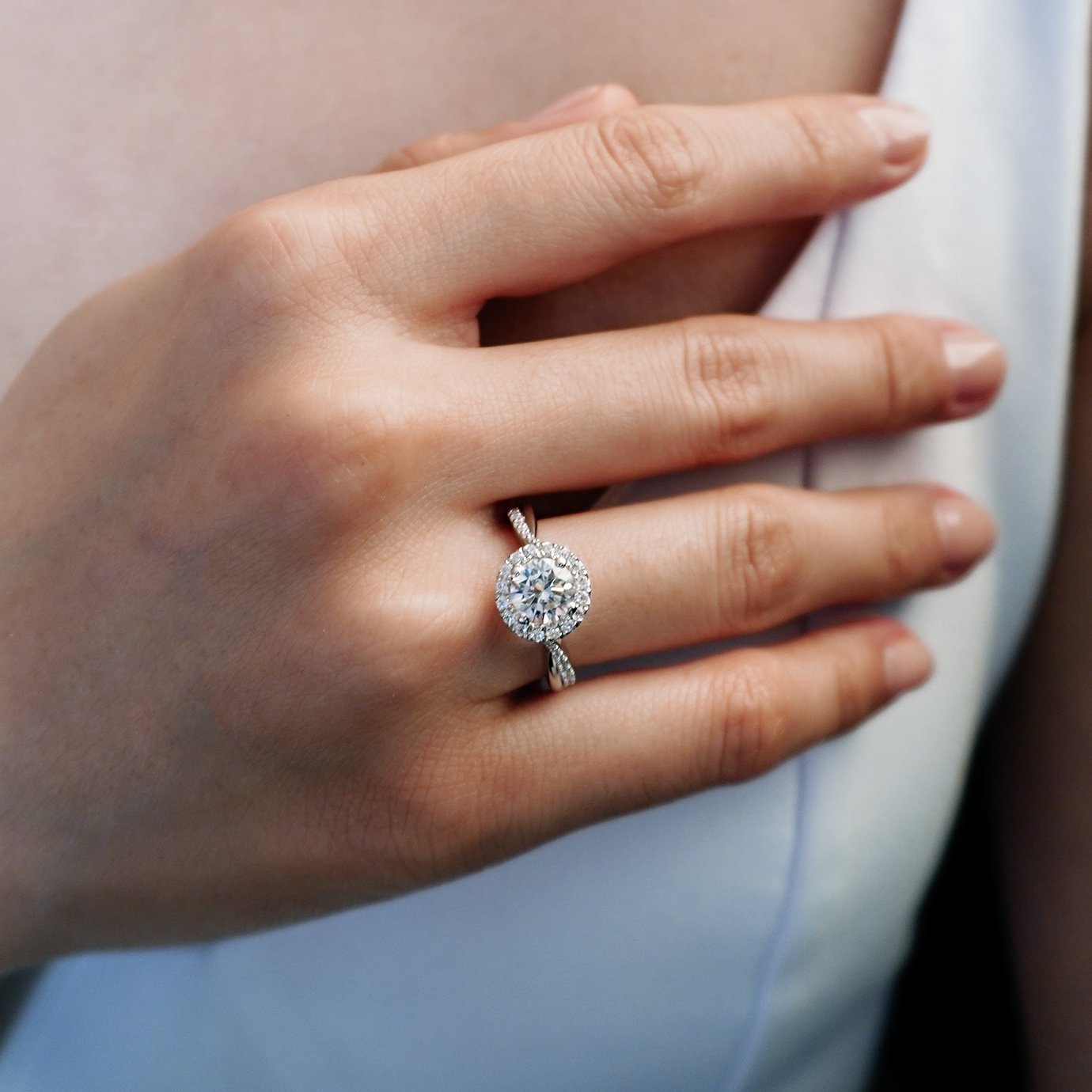 1 CT Round Lab-Grown Diamond Halo & Pave Twisted Shank Engagement Ring 6