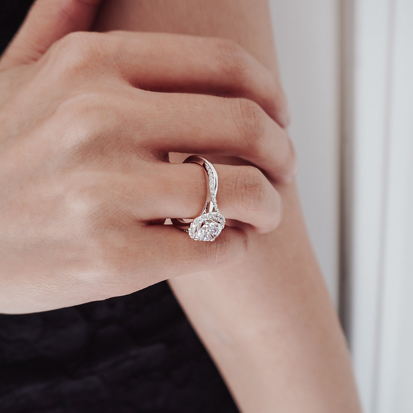 1 CT Round Lab-Grown Diamond Halo & Pave Twisted Shank Engagement Ring 7