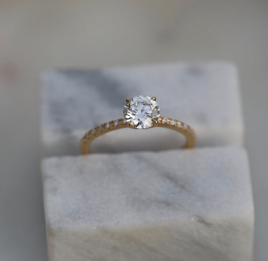 0.85 CT Round Lab-Grown Diamond Pave Engagement Ring