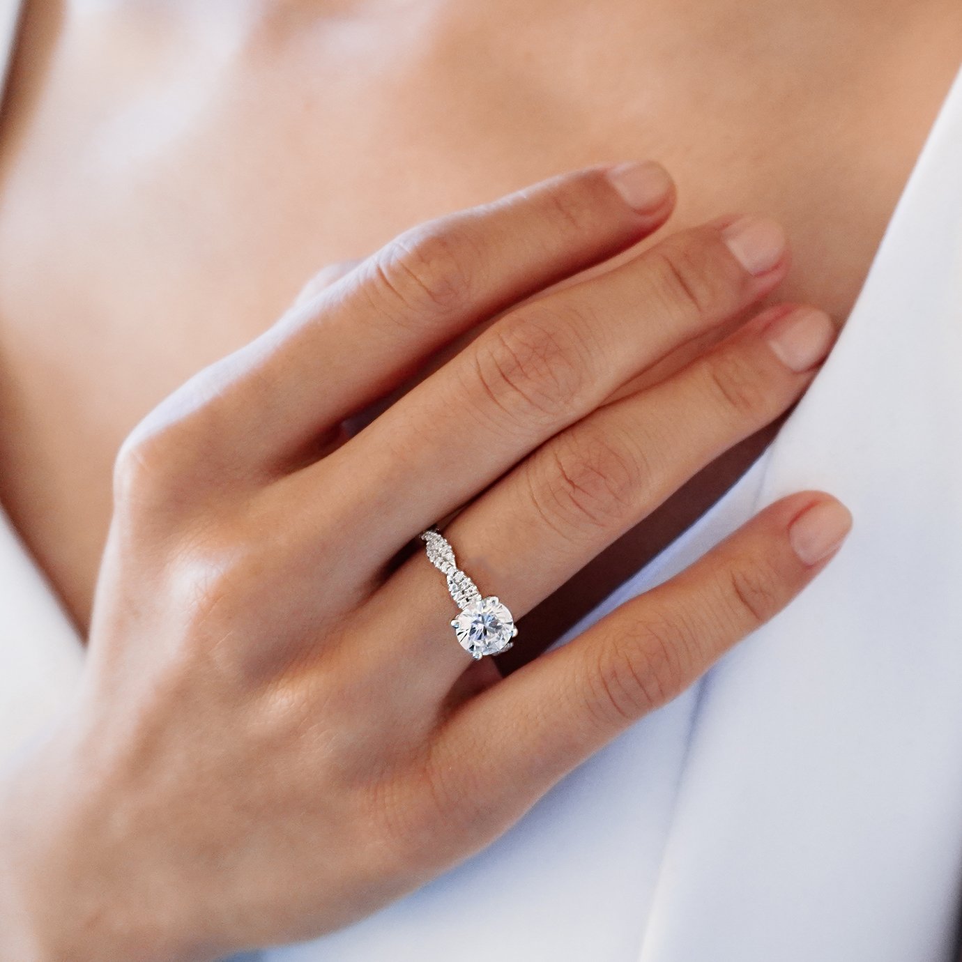 1.5 CT Round Lab-Grown Diamond Twisted Pavé Engagement Ring 7