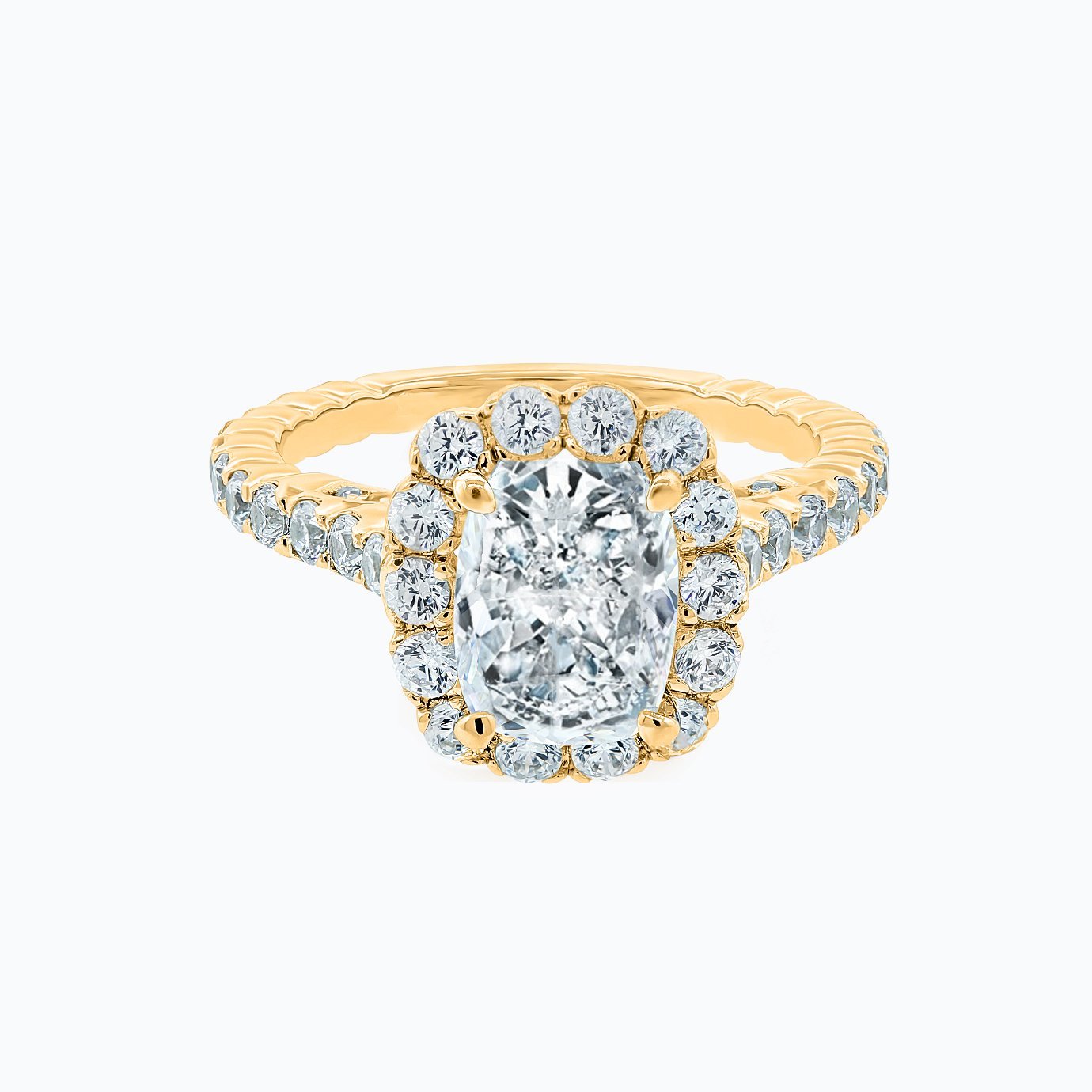 2.0 CT Cushion Lab-Grown Diamond Halo & Pave Engagement Ring in Radiant Gold 1