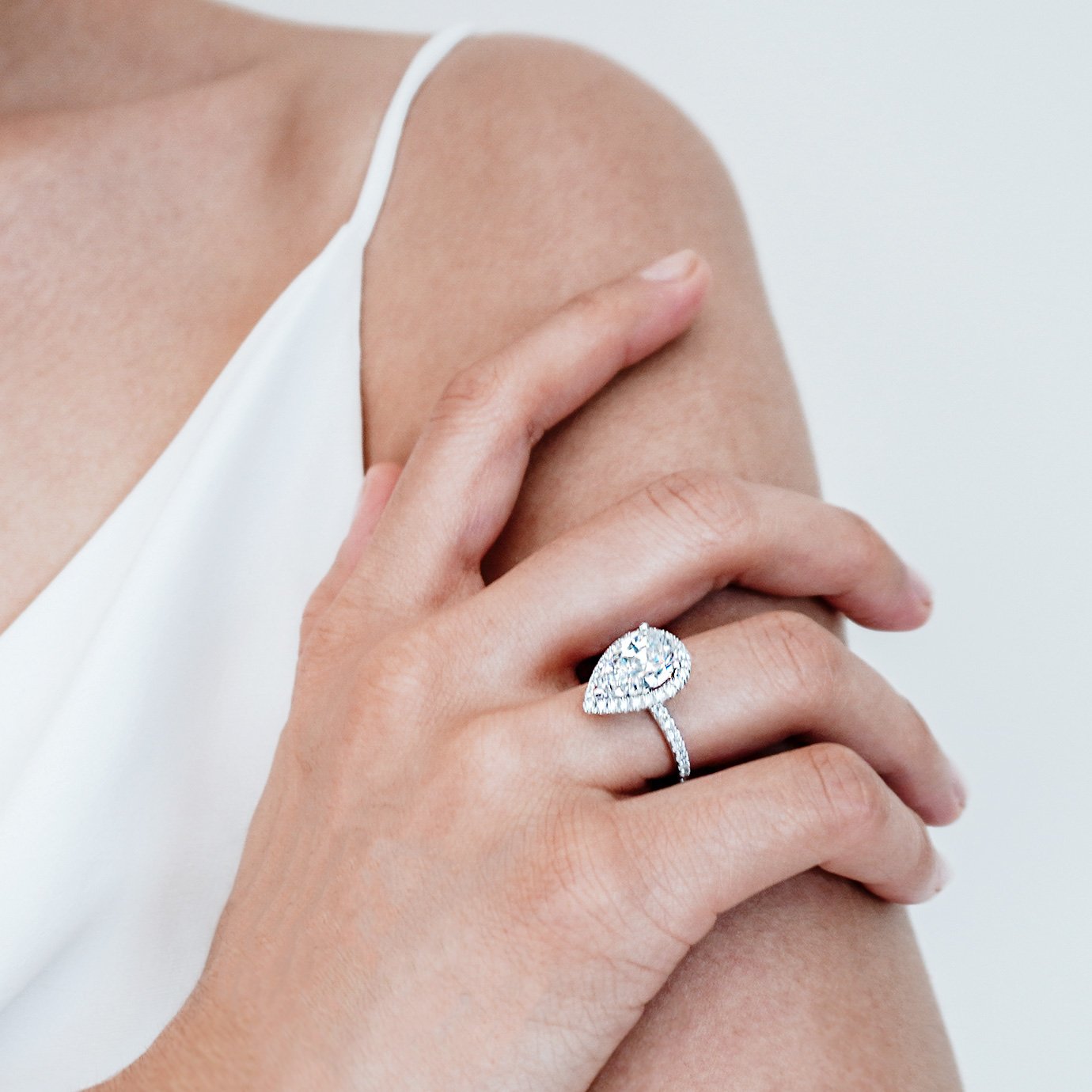 3 CT Pear Lab-Grown Diamond Halo & Pave Engagement Ring 6
