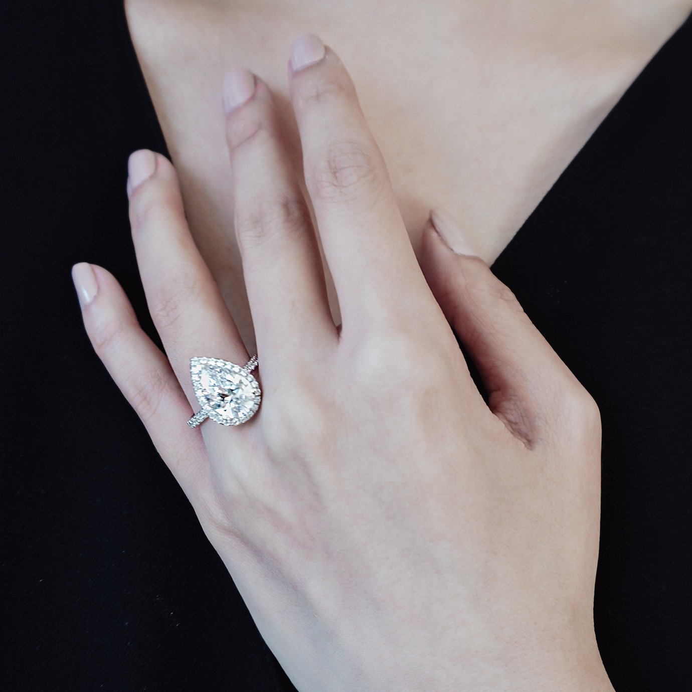 3 CT Pear Lab-Grown Diamond Halo & Pave Engagement Ring 7