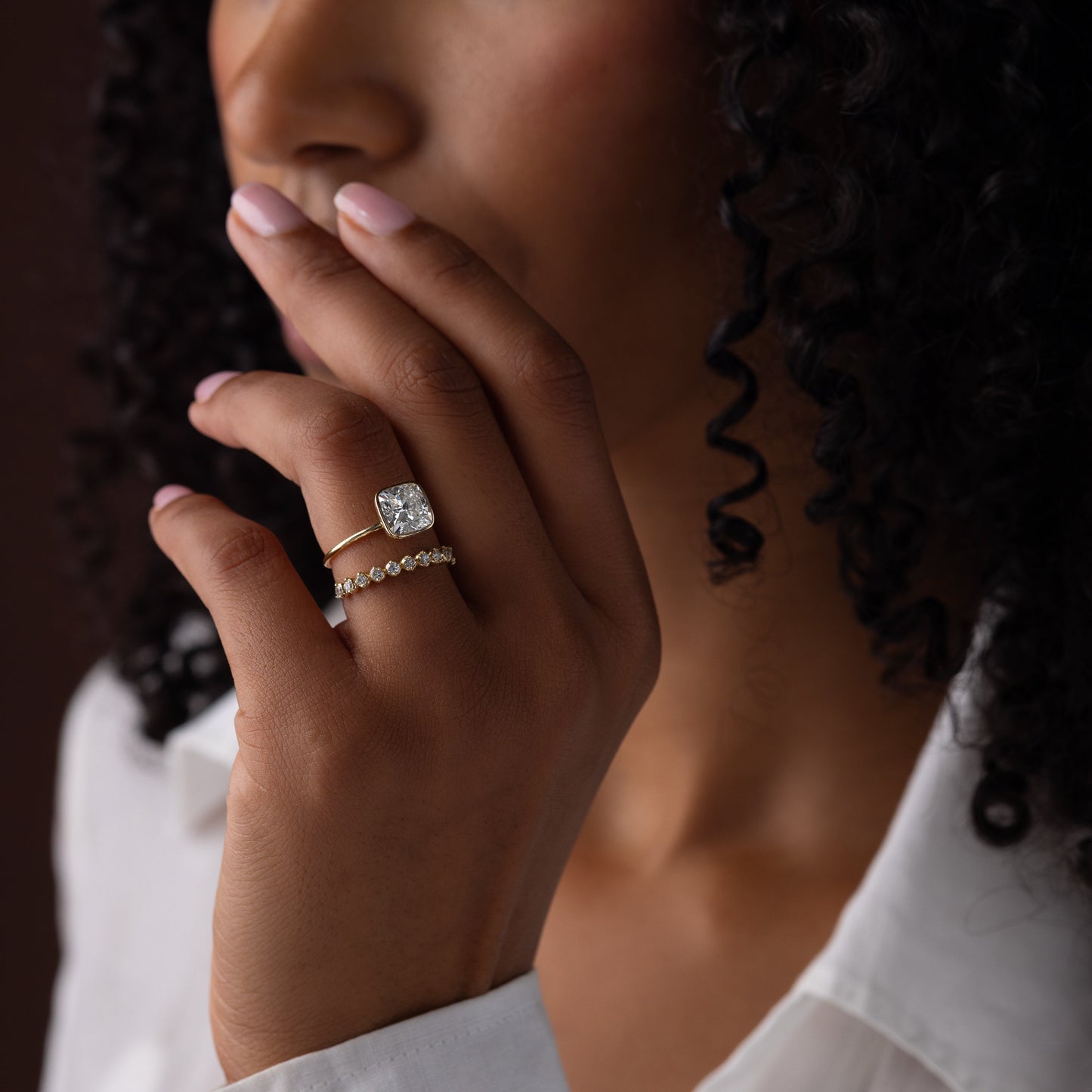 Bezel with Hidden Stone-Cushion Lab Grown Diamond Engagement Ring