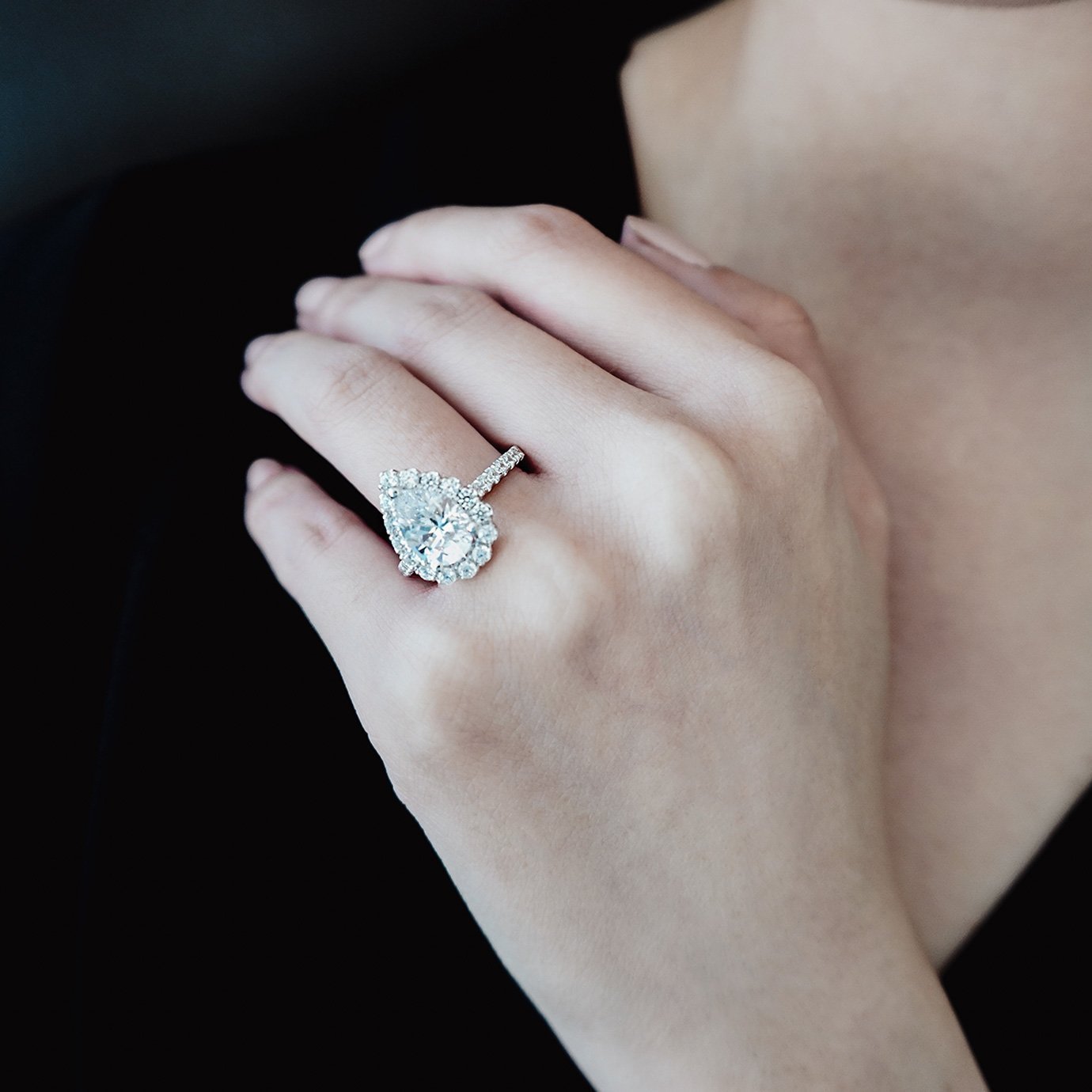 2.0 CT Pear-Shaped Lab-Grown Diamond Halo & Pave Engagement Ring 6