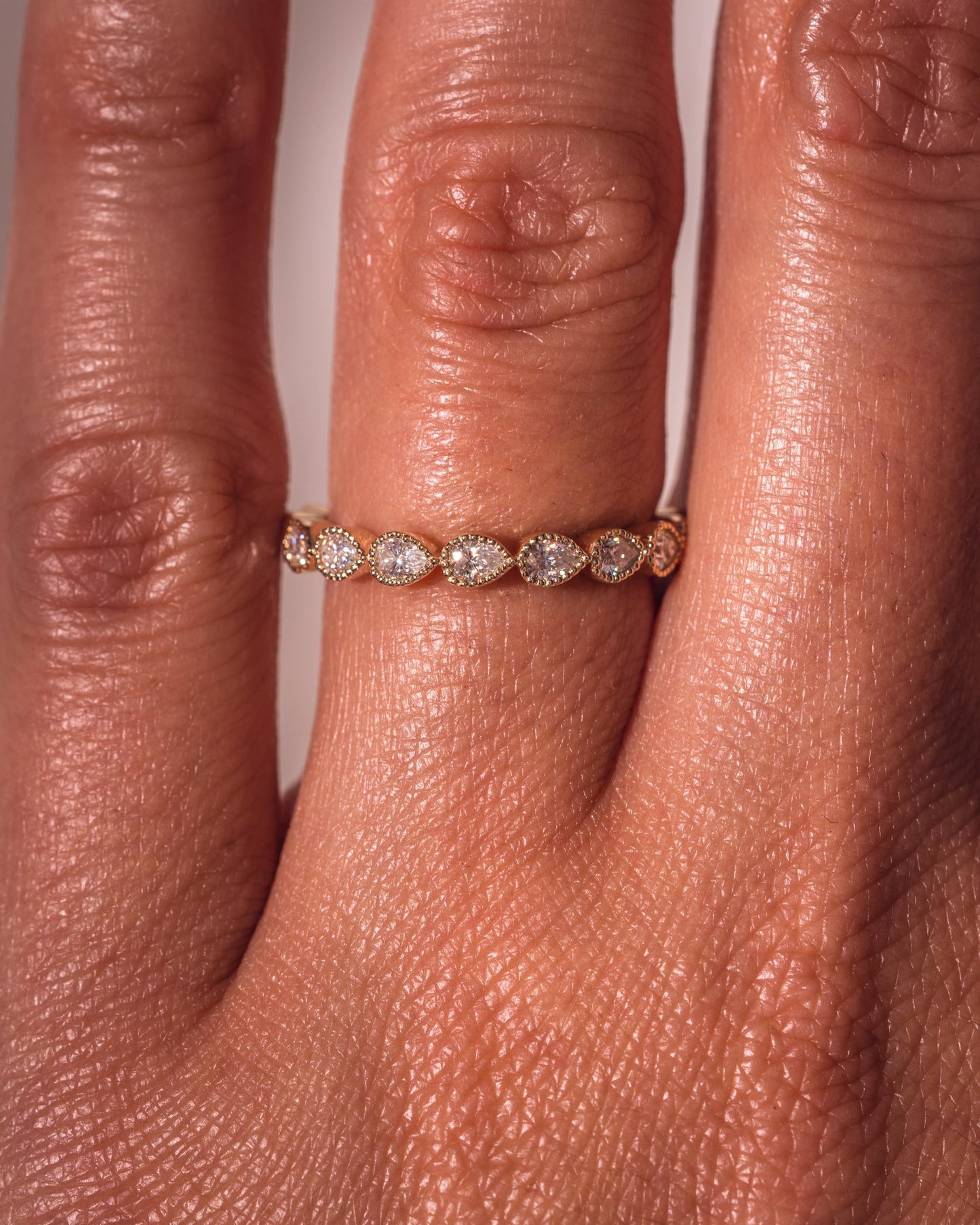 0.8 CT Pear Shaped Milgrain Lab Grown Diamond Wedding Band