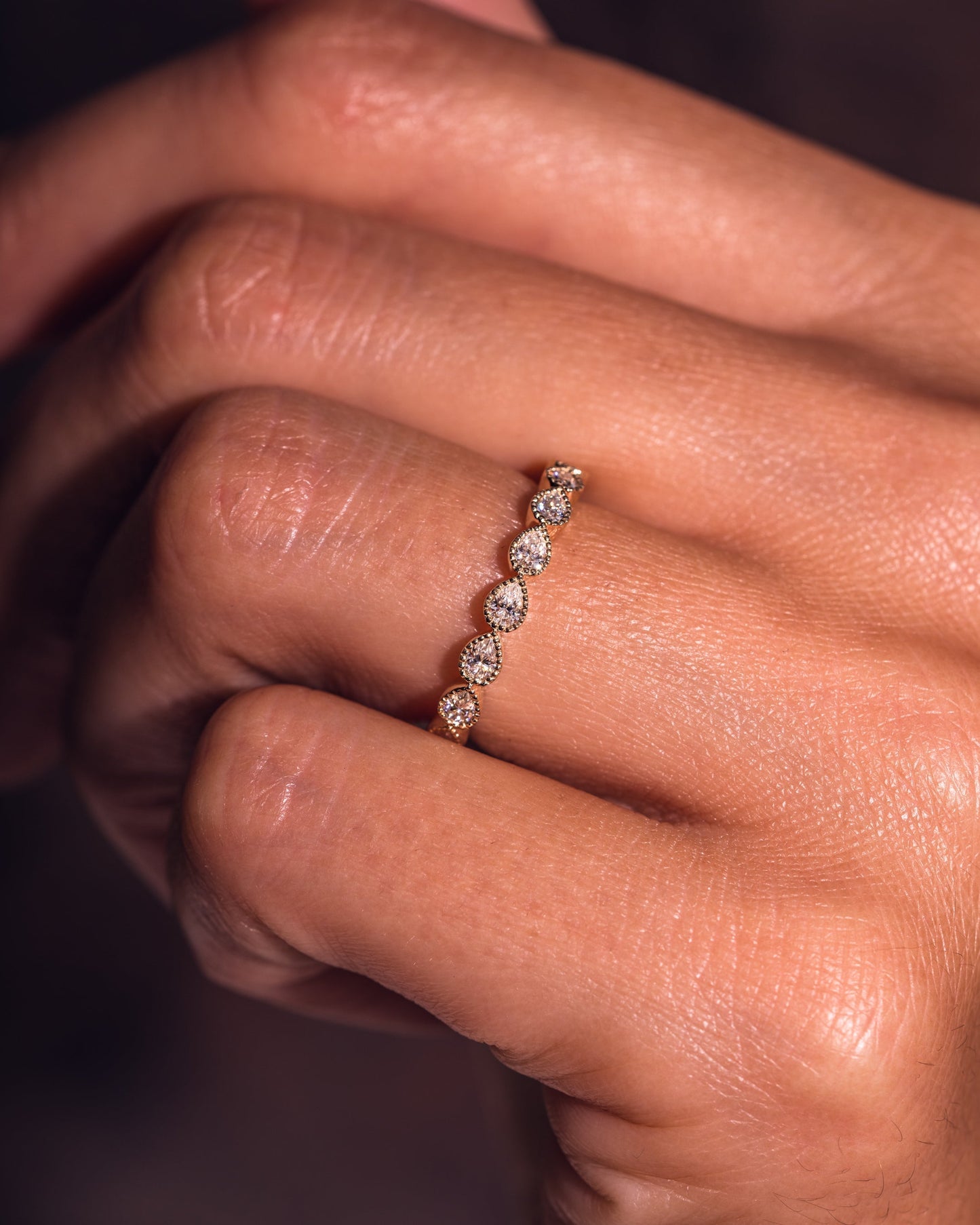 0.8 CT Pear Shaped Milgrain Lab Grown Diamond Wedding Band