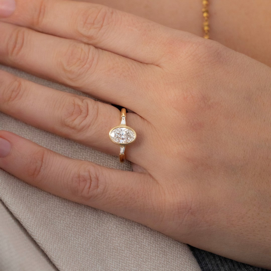Bezel & Three Stone-Oval Lab Grown Diamond Engagement Ring