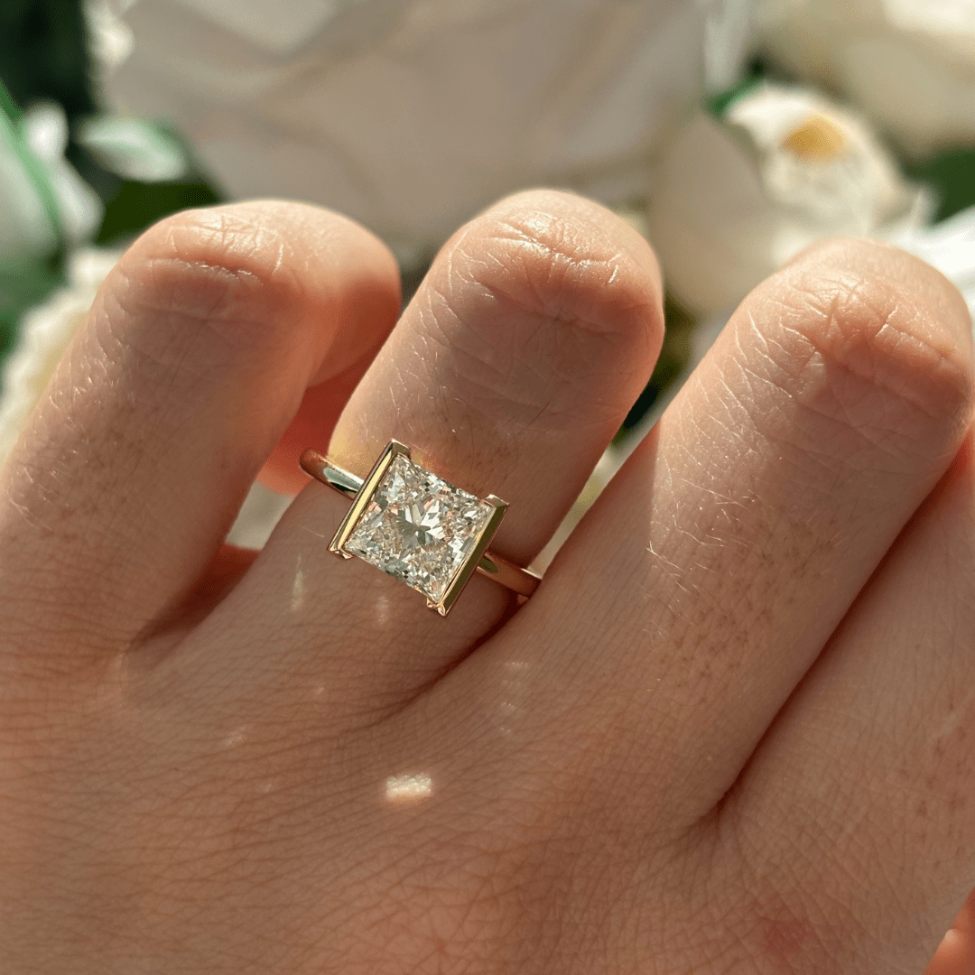 Solitaire Half Bezel-Princess Lab Grown Diamond Engagement Ring