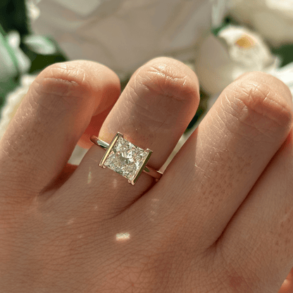 Solitaire Half Bezel-Princess Lab Grown Diamond Engagement Ring